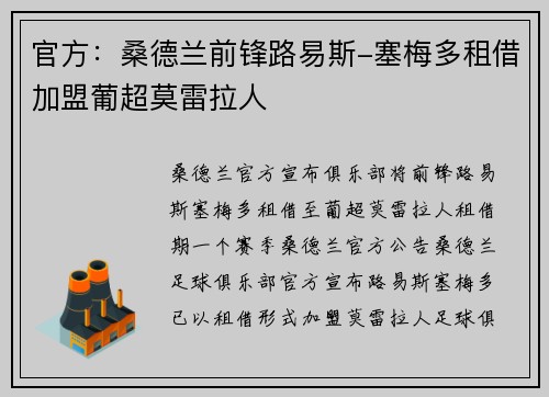 官方：桑德兰前锋路易斯-塞梅多租借加盟葡超莫雷拉人