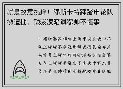 就是故意挑衅！穆斯卡特踩踏申花队徽遭批，颜骏凌暗讽穆帅不懂事